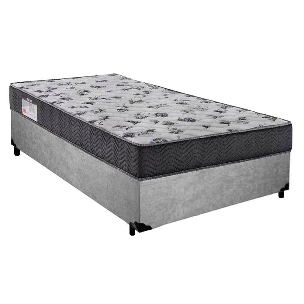Cama Box Solteiro Suede + Colchão De Espuma D33 - Serene - 88cm Cinza