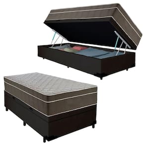 Cama Box Baú Suede Solteiro + Colchão Serene Molas Ensacadas 88x188x69 Preto
