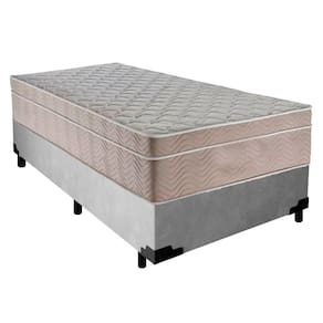 Cama Box Suede Solteiro + Colchão Serene Molas Ensacadas 88x188x65 Cinza