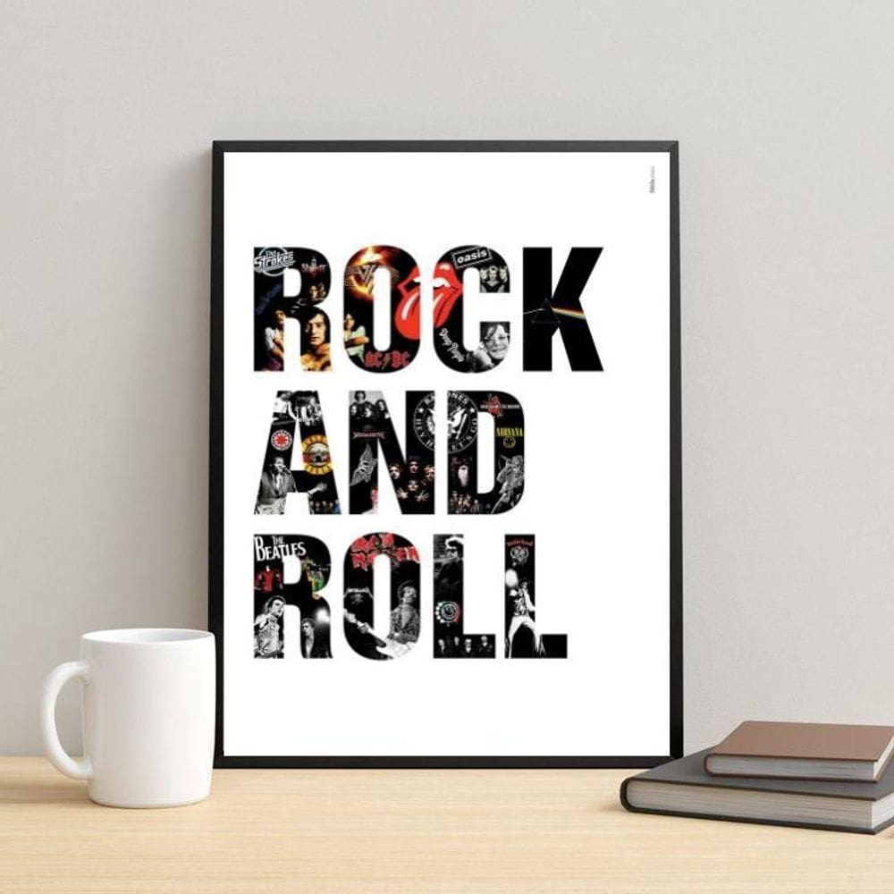 Quadro Rock And Roll - Bandas 24X18Cm - Com Vidro