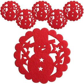 Porta Copo De Feltro Redondo Boneco De Neve Com 6 Pecas 10Cm
