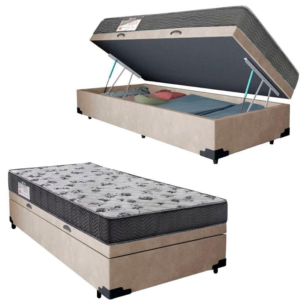 Cama Box Baú Solteiro Suede + Colchão De Espuma D33 - Serene - 88cm Bege