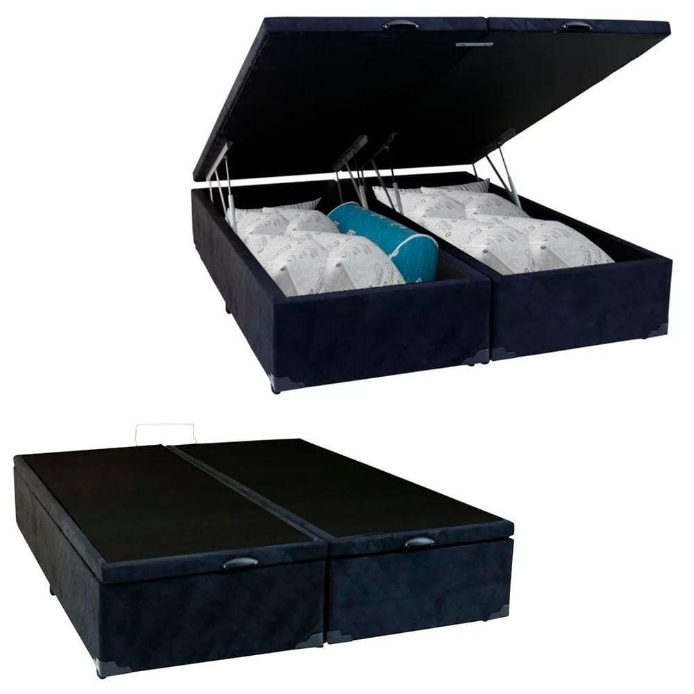 Cama Box Baú King Bipartido Suede Serene Preto 192x203x44