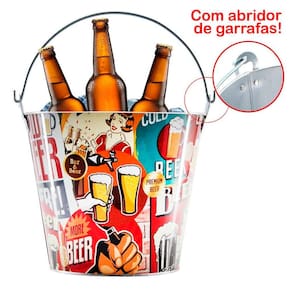 Kit 2 Baldes De Gelo Para Cerveja Estampado Em Metal Galvanizado 4,8 Litros
