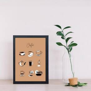 Quadro Decorativo Café - Desenhos 24X18Cm - Com Vidro