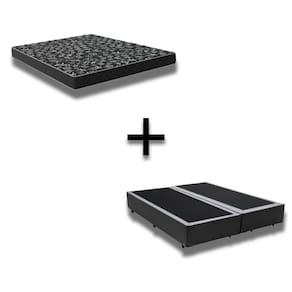 Cama Box Queen 158 Tecido Sintético Preto Com Colchão Espuma D20 - Tampo Preto 12cm