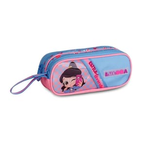 Estojo Duplo Luluca Infantil Meninas Escolar Pandinha - Azul