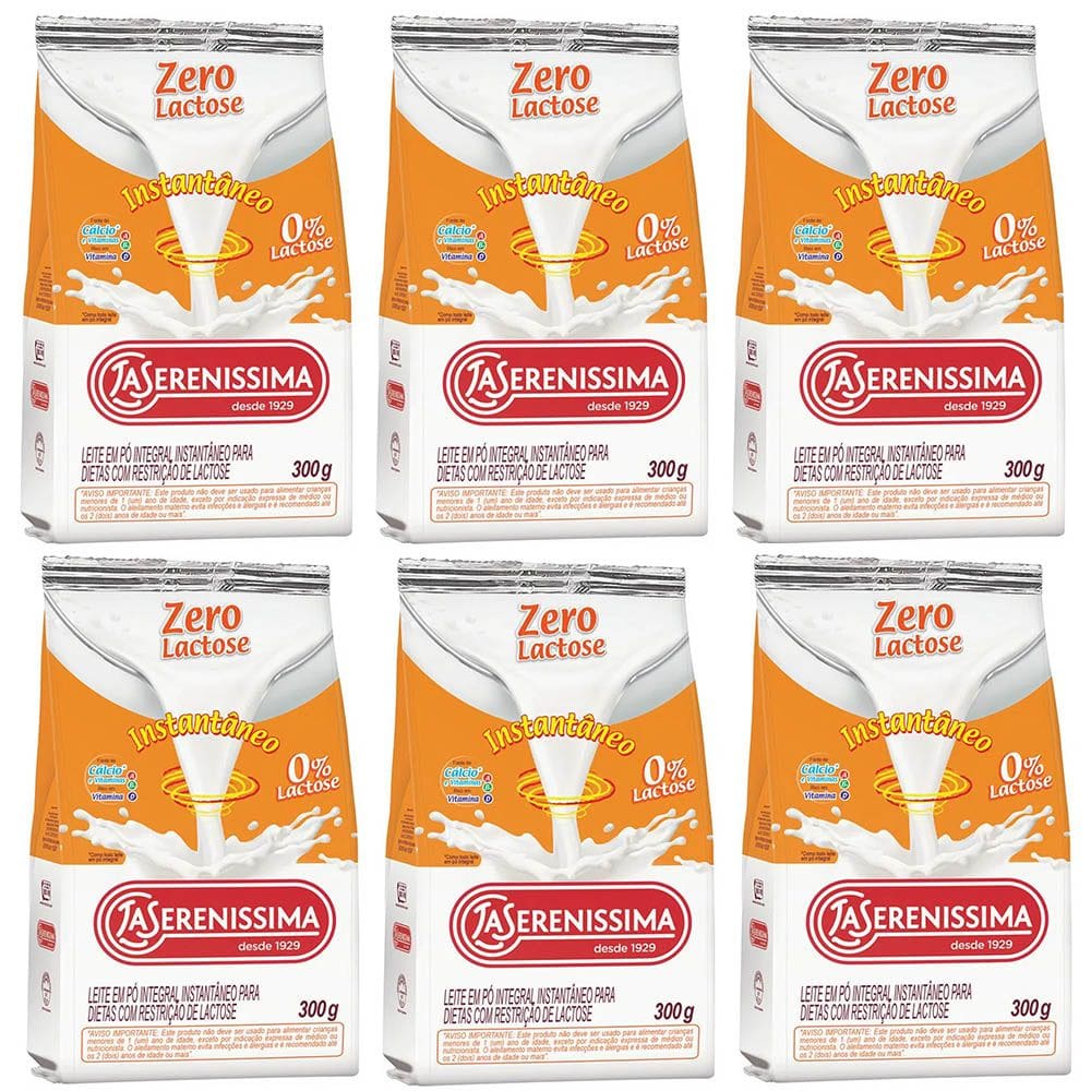 Combo 6 Un Leite em pó Zero Lactose integral instantâneo La Sereníssima 300g