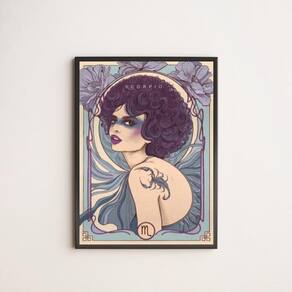 Quadro vintage signo escorpião - 45x34cm, madeira preta