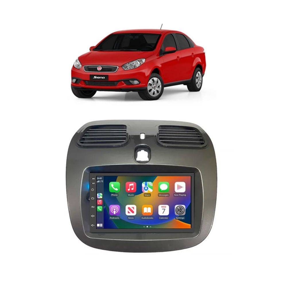 Kit Multimídia Grand Siena Mold Champanhe 2012 / 2019 Android 7 Pol GPS Carplay - 701K FirstOption