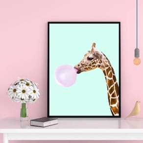 Quadro Decorativo Girafa Bubble Gum 33X24Cm - Madeira Preta