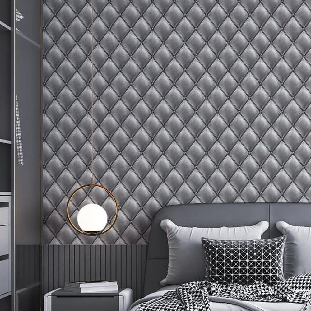 Kit 9 Rolos Papel De Parede Adesivo Couro Cinza 3,0M