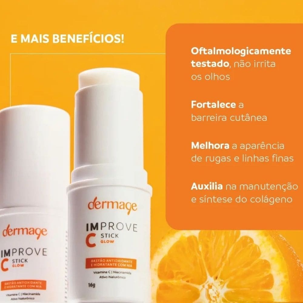 Dermage Improve C Stick Glow Antioxidante e Hidratante Bastão - 16g Vitamina c, Niacinamida e Ativo Hialurônico