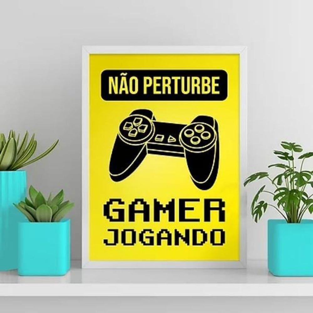 Quadro Gamer Não Perturbe Amarelo 24X18Cm