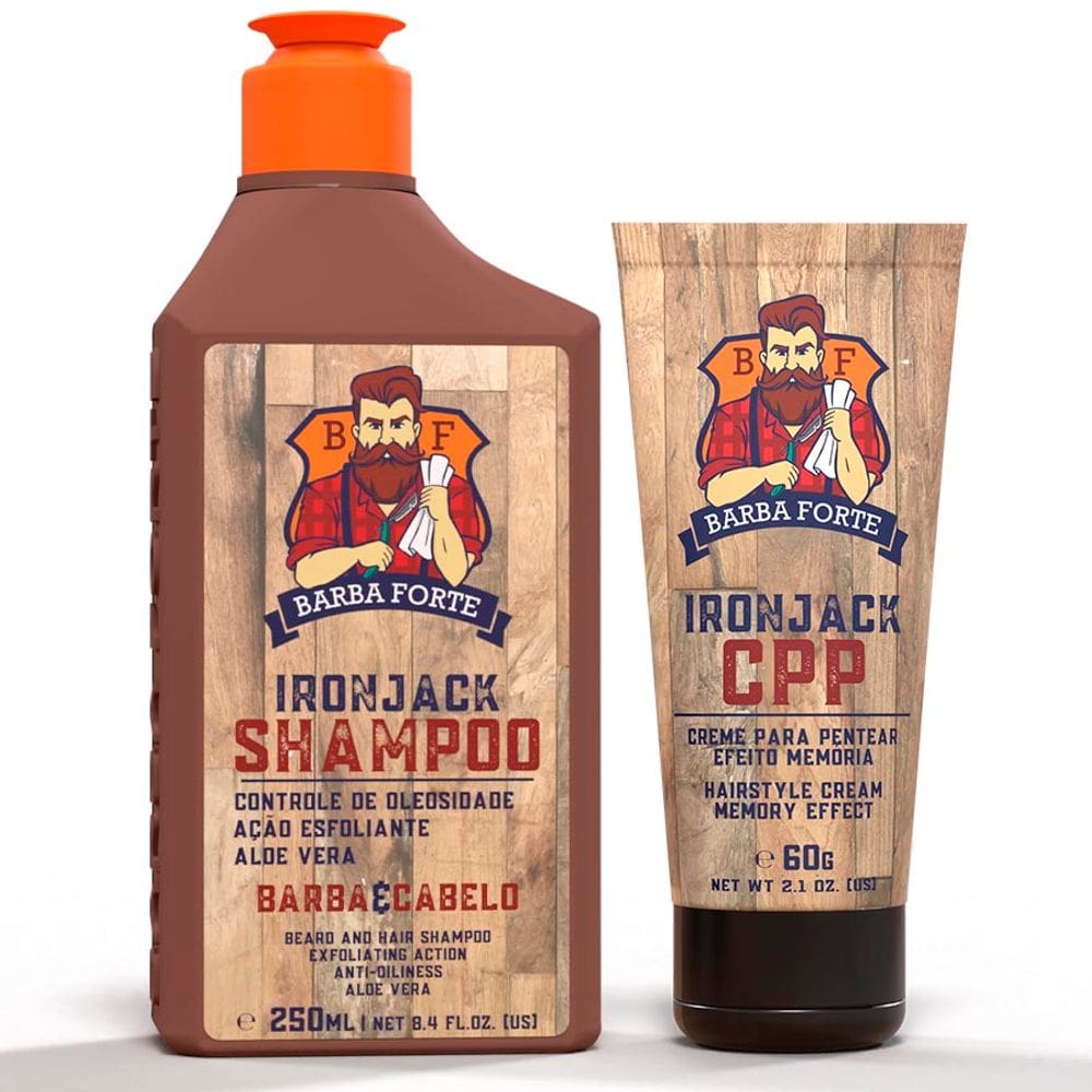 Kit Shampoo Esfoliante + Creme para Pentear Efeito Memória Ironjack Barba Forte