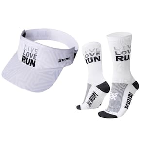 Kit Corrida HUPI Live Love Run: Viseira e Meia (Tamanho 36-42)