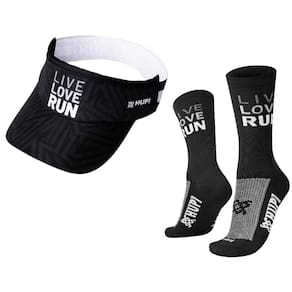 Kit Corrida HUPI Live Love Run: Viseira e Meia (Tamanho 36-42)