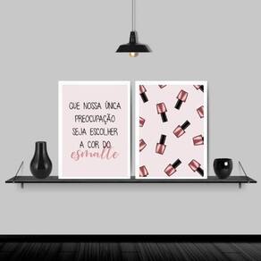 Kit 2 Quadros Para Salão Frase Esmalte 24X18 Moldura Branca