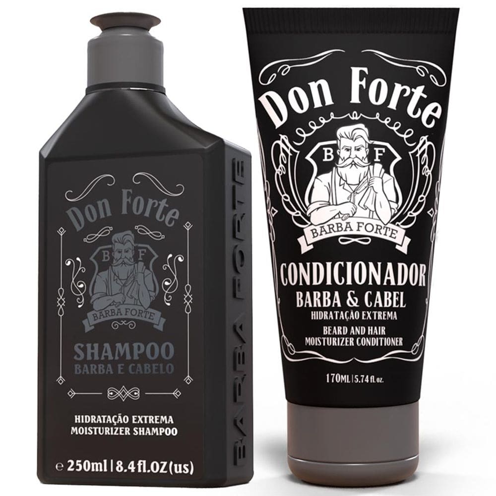 Kit Shampoo + Condicionador Don Forte Hidratação Extrema Barba e Cabelo Barba Forte