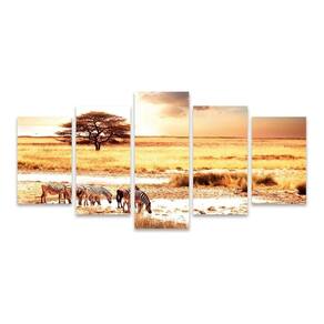 Kit Quadros Mosaico Decorativo Sala Zebras Selva África