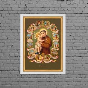 Quadro Vintage Santo Antônio 45X34Cm Vidro Moldura Branca