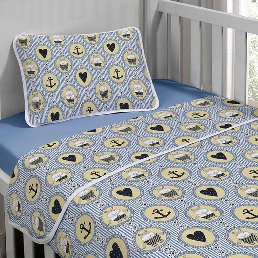 Jogo De Cama Malha Tecebem 3 Peças Mini Cama Nino Azul