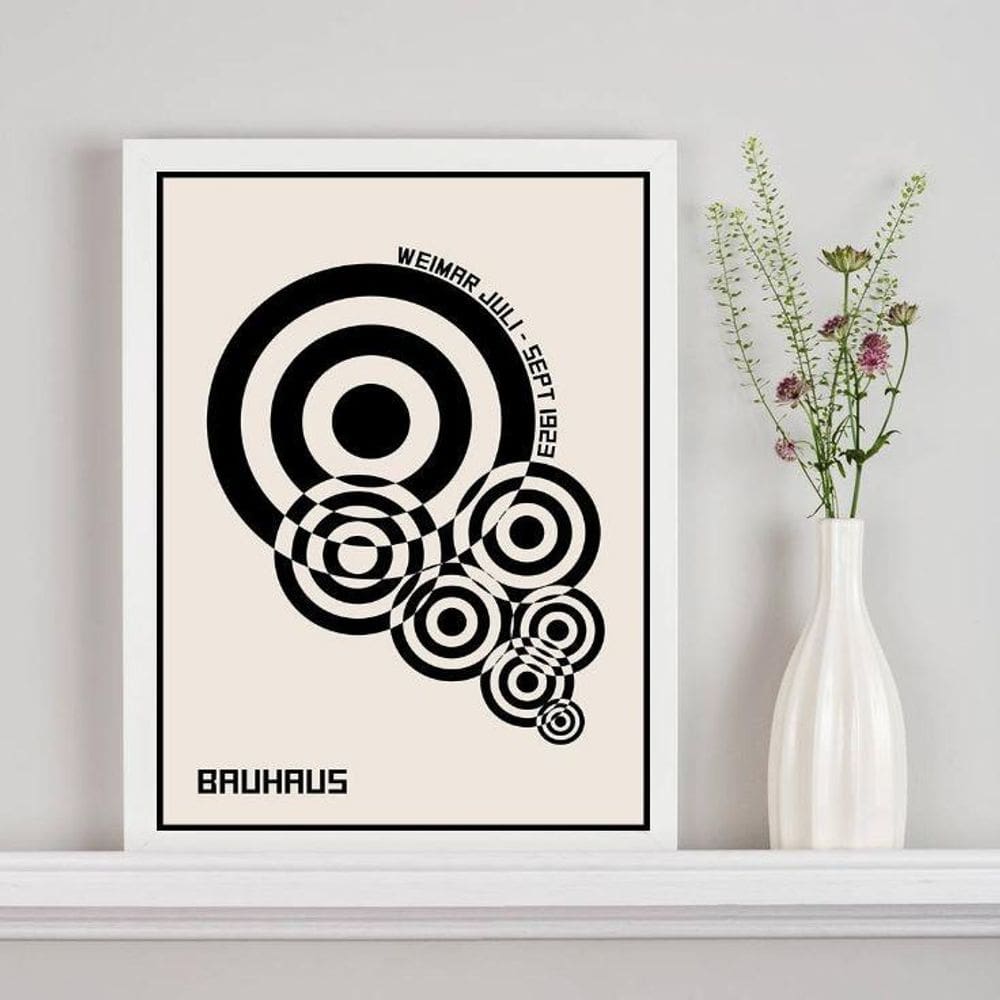 Quadro Bauhaus Círculos Bege E Preto 24X18Cm