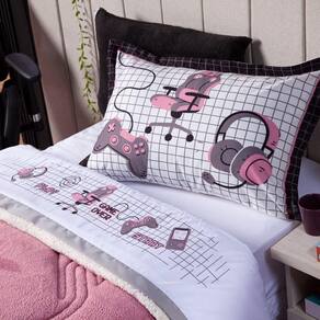 Jogo De Cama Game Streamer Branco/rosê Queen 4Pçs 180Fios
