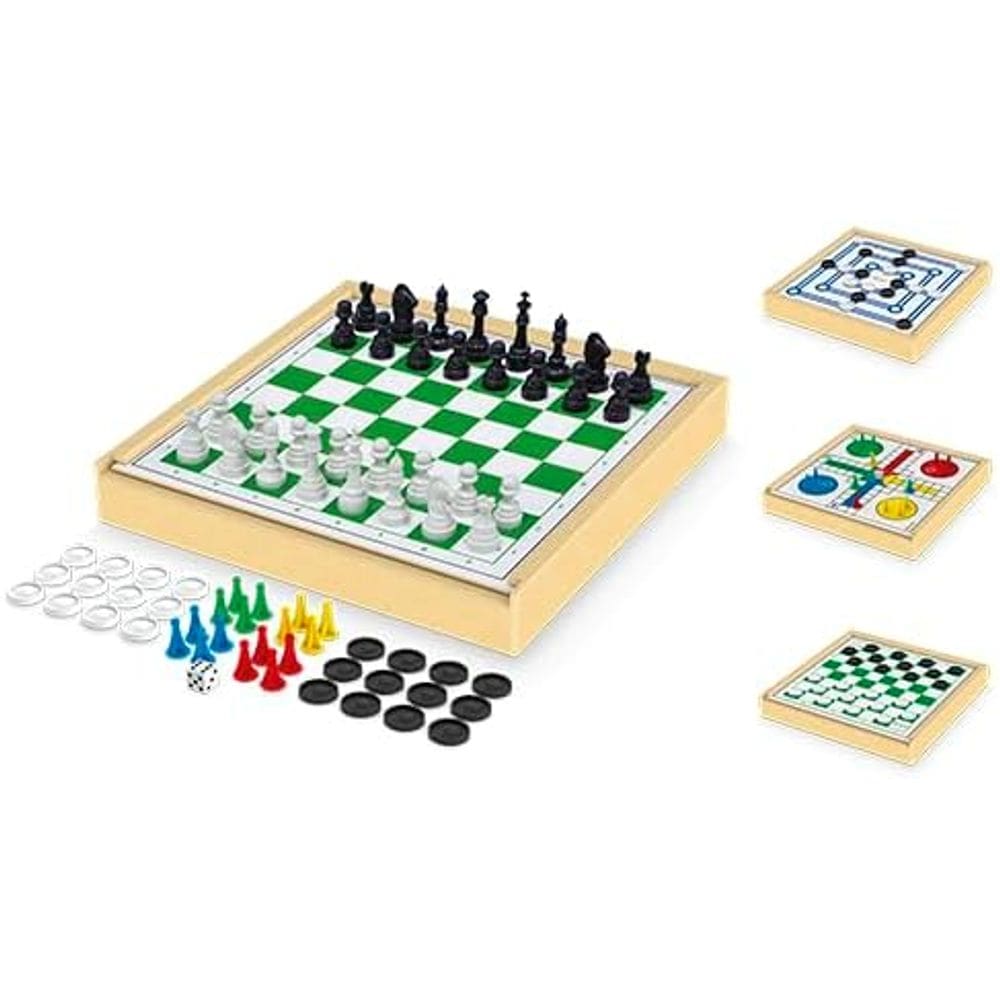 Jogo 4 em 1 Xadrez, Ludo, Damas e Trilha Jogo de Tabuleiro