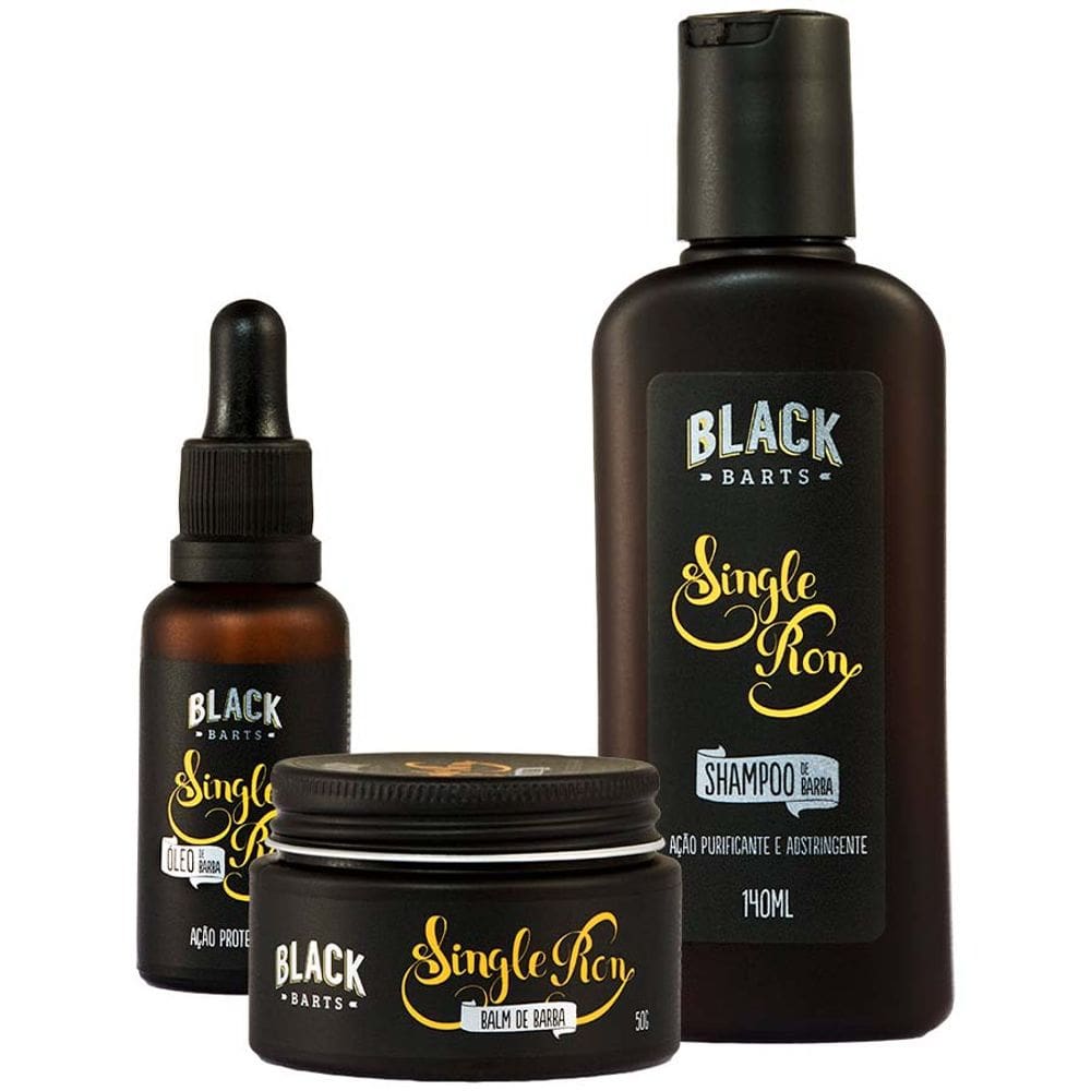 Kit Barba Balm em Cera + Shampoo + Óleo Hidratante Single Ron Black Barts