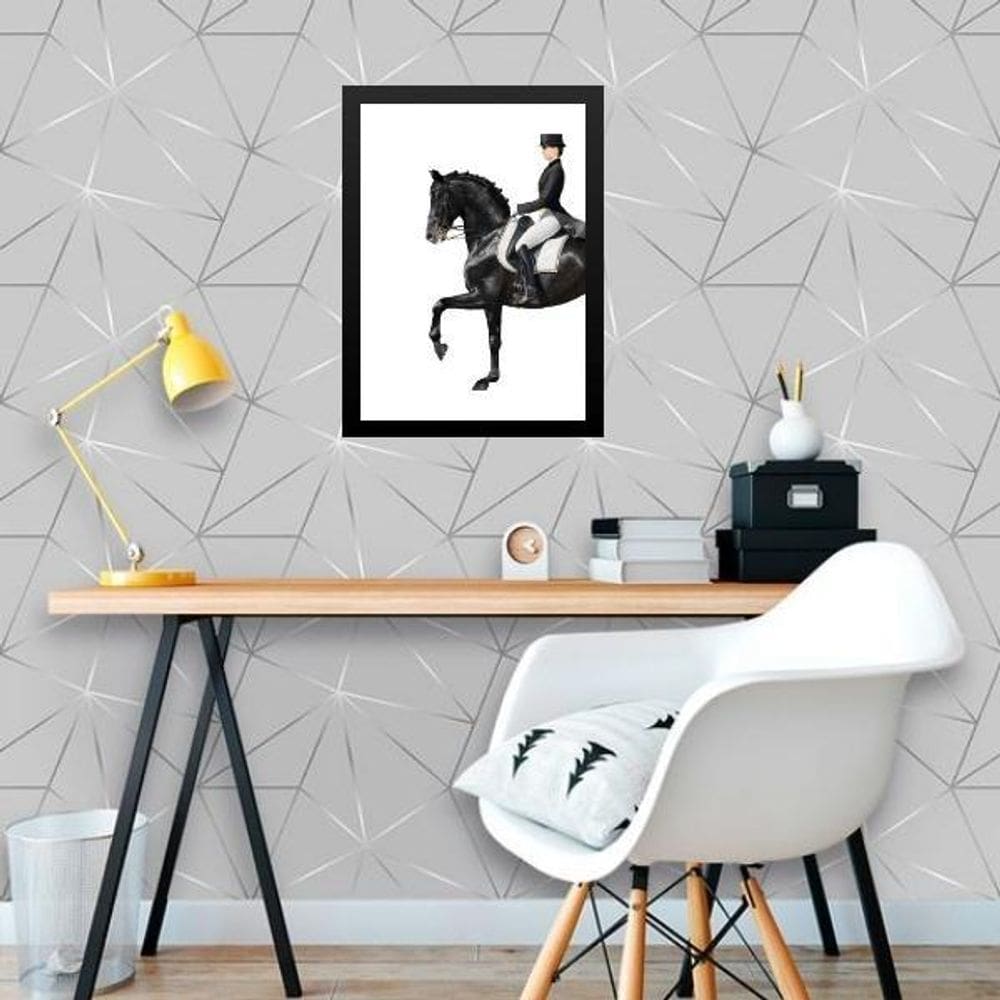 Quadro Hipismo - Mulher Montada Cavalo 24X18Cm - Com Vidro
