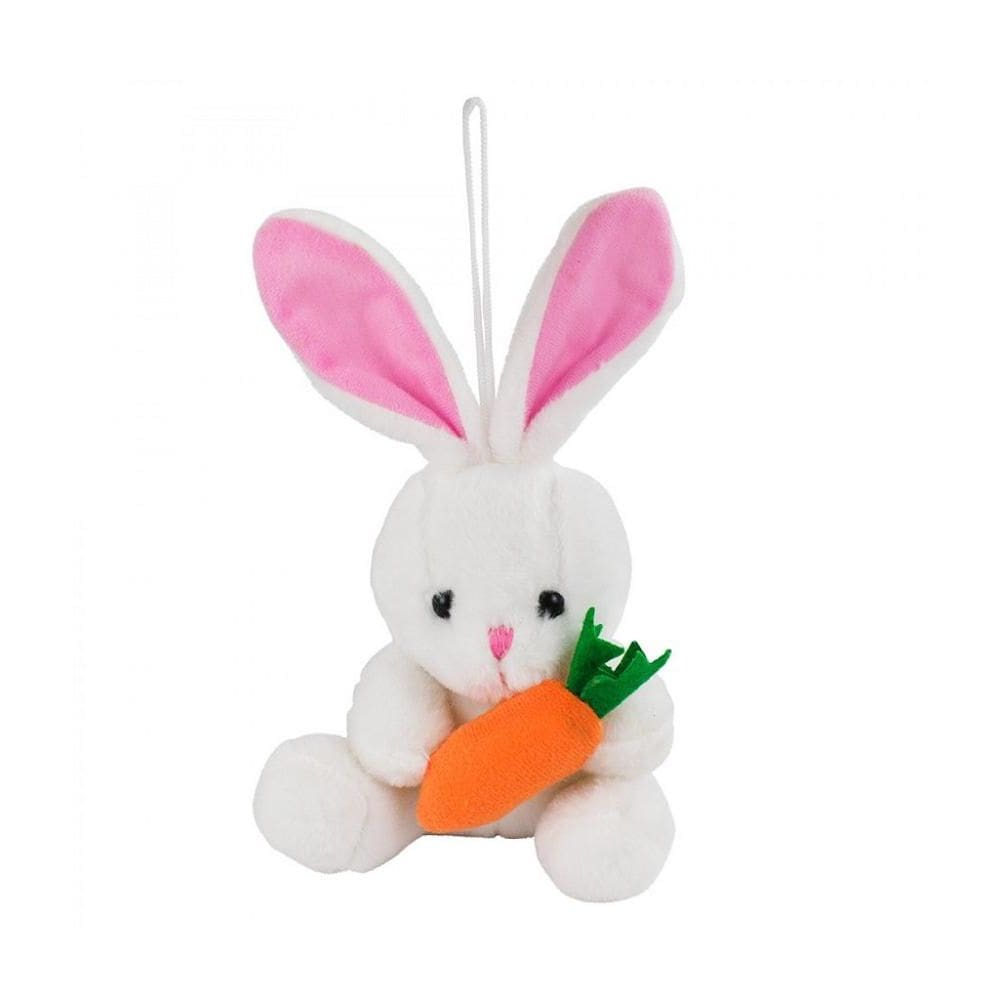 Pelúcia Coelho Branco Com Cenoura e Orelhas Cor de Rosa 12cm