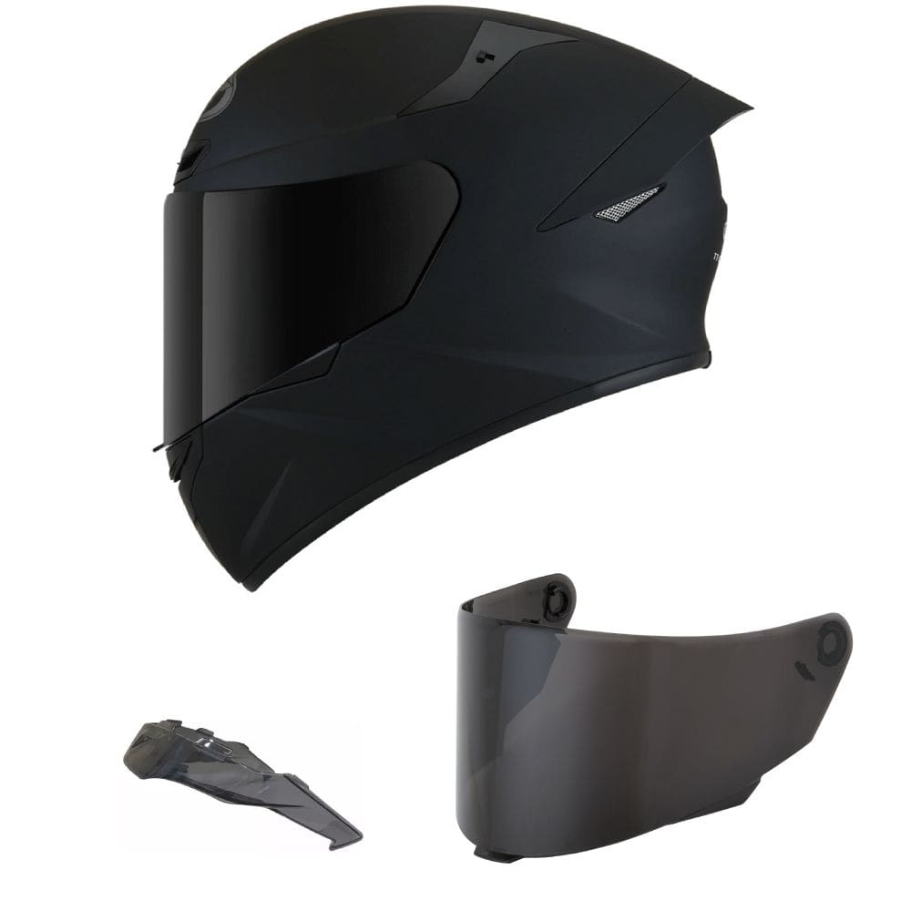 Capacete KYT TT Course Plain Preto Fosco Mais Viseira Fumê e Spoiler Fumê