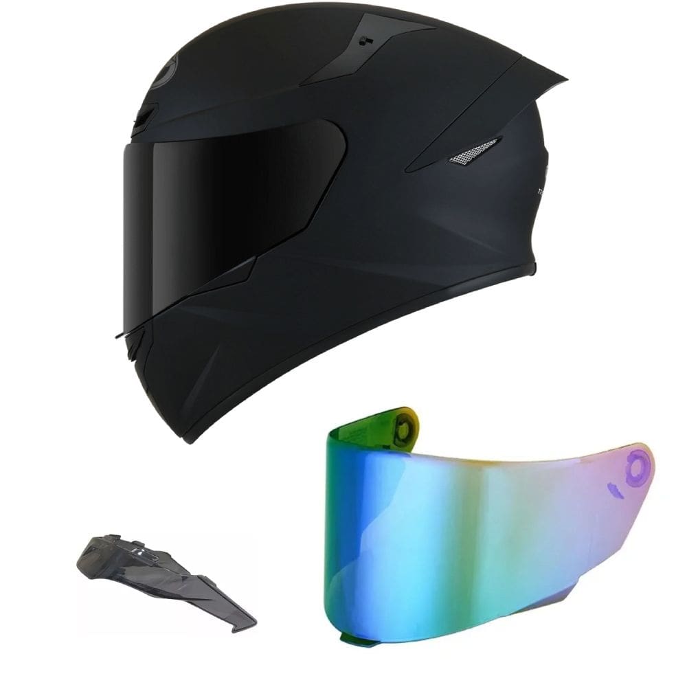 Capacete KYT TT Course Plain Preto Fosco Mais Viseira Camaleão e Spoiler Fumê