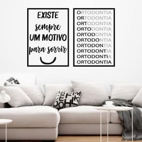 Kit 2 Quadros Motivo Para Sorrir Odonto 45X34 Vidro Preta