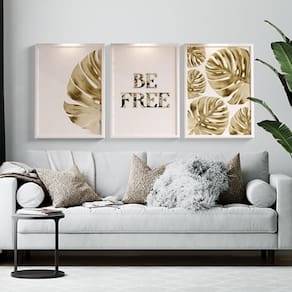 Kit 3 Quadros Costela De Adão Be Free 45X34 C/Vidro - Branca