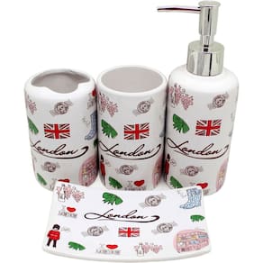 Conjunto Para Banheiro Lavabo London Em Cerâmica Com 4 Peças