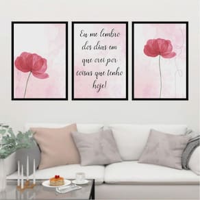 Kit 3 Quadros Flor Aquarela Eu Me Lembro 33X24Cm Com Vidro