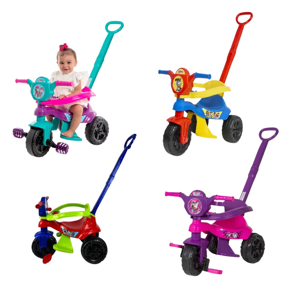 Triciclo Carrinho de Passeio Infantil Com Empurrador e Pedal Kemotoca Baby Dog Motoca