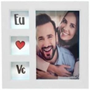 Quadro Para 3 Fotos 10X15 Eu Amo Voce Branco- Square