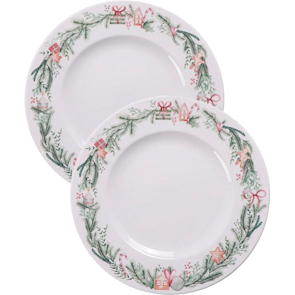 Jogo Prato Raso Jantar 8Pçs 8 Pessoas Noel Natal Reto 28cm
