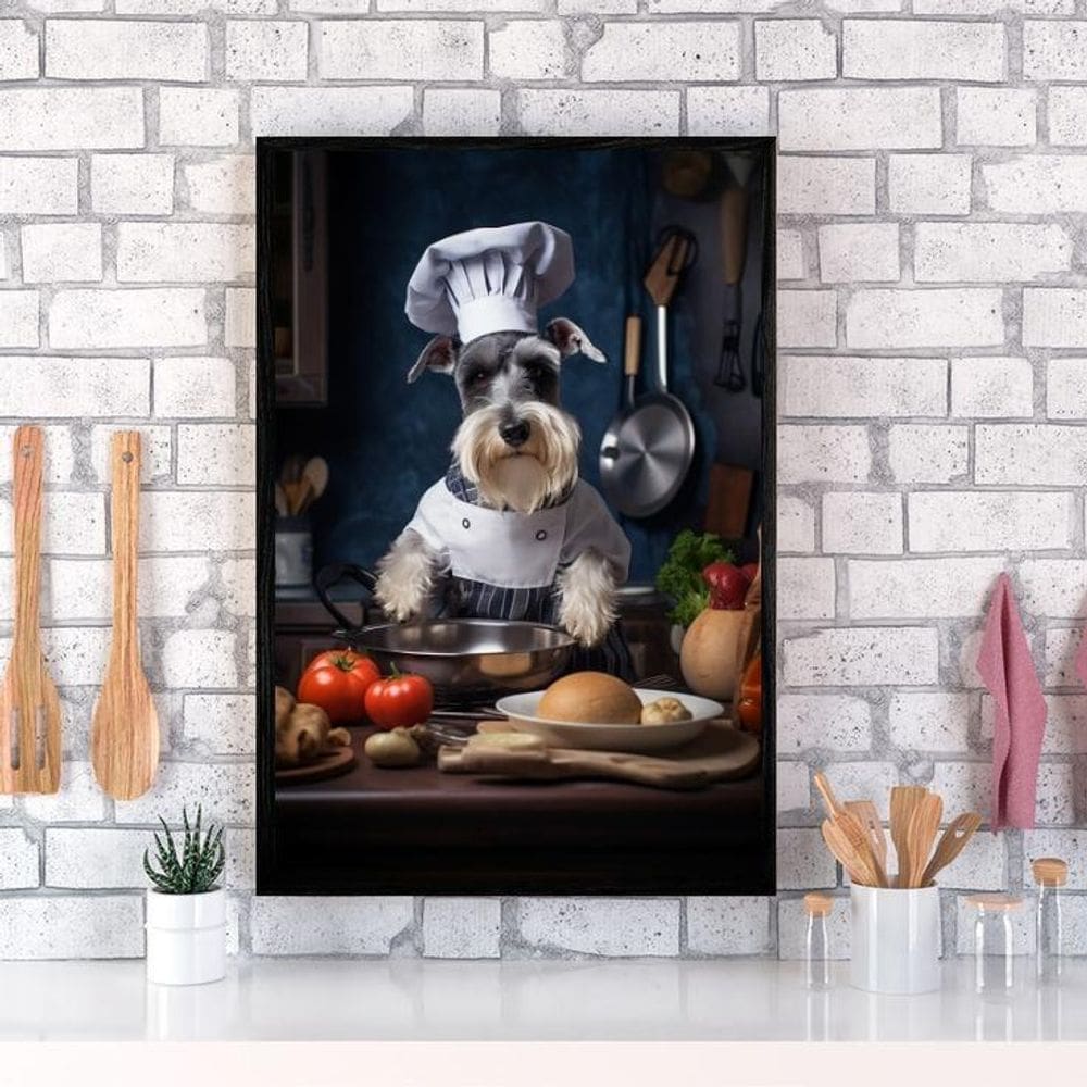 Quadro Para Cozinha Cão Schnauzer 45X34Cm - Com Vidro