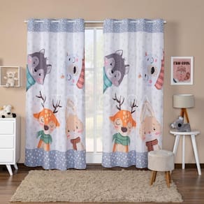 Cortina Infantil Estampada 3,00X2,20M Amiguinhos Da Neve