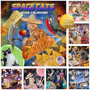 Calendário de parede Cozy Home Luxe Space Cats 2025 Funny 30x60cm