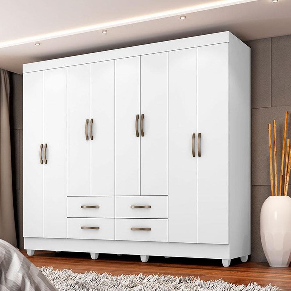 Guarda Roupa Casal Ambiente Porto 8 Portas Branco - Móveis Leão
