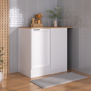 Balcão Canto Reto com Tampo Soho Cabecasa Madeiramadeira Branco/Branco