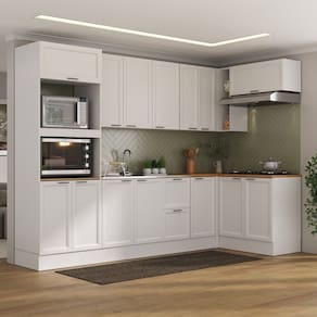 Cozinha Compacta 7 Peças 3 Aéreos 3 Balcões 1 Paneleiro Torre Quente Soho Cabecasa Madeiramadeira Branco/Branco