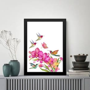 Quadro Pássaros Beija-Flores 33X24Cm - Com Vidro