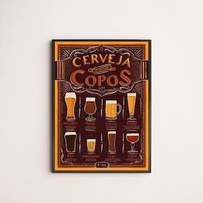 Quadro A Cerveja E Seus Copos 24X18Cm Preto