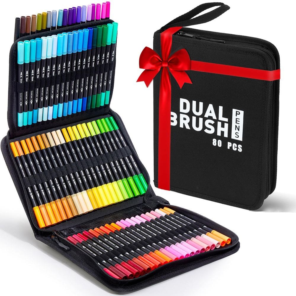 Canetas marcadoras ALEMHOP Dual Brush 80 cores, arte com estojo